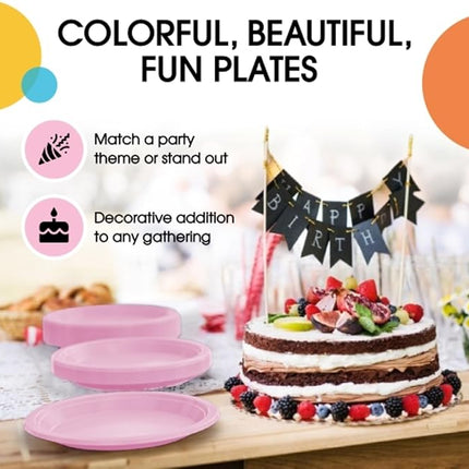Exquisite Party Solids Pink Plastic Plates For Party Supplies 9" Pink Disposable Plates Heavy Duty 50 Pcs Plastic Dinnerware Sets Heavy Duty 350 GSM Disposable Dinnerware Set