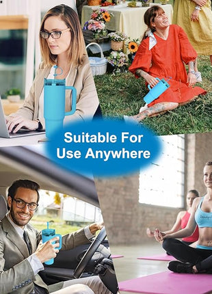 Silicone Spill Stopper Set Compatible with Stanley Cup 2.0 30oz & 40oz with Straw Cover (Set of 2, Pool Blue)