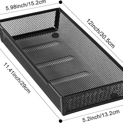 ihomecooker Mesh Tray Silverware Drawer Organizer, Utensil Cutlery Tray Office Supplies with Interlocking Arm Drawer Dividers Organizer for Flatware, Knives,Home,Office, School,Bedroom 12X6'' Black