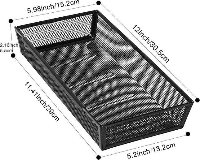 ihomecooker Mesh Tray Silverware Drawer Organizer, Utensil Cutlery Tray Office Supplies with Interlocking Arm Drawer Dividers Organizer for Flatware, Knives,Home,Office, School,Bedroom 12X6'' Black