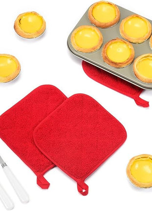 100% Cotton Kitchen Everyday Basic Terry Pot Holder Heat Resistant Coaster Potholder for Cooking and Baking Set of 5 Red