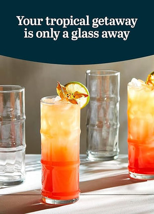 Libbey Tiki Bamboo Highball Drinking Glasses,Iconic 16 Oz Tall Cocktail Glasses Set of 4,Modern Highball Cocktail Glasses