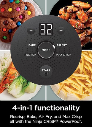 Ninja Crispi Air Fryer, Microwave, Freezer & Dishwasher Safe, Non Toxic Glass Portable Cooking System, 4 QT & 6 Cup Glass Containers with Storage Lids, Easy Meals, Air Fry, Bake, Green, FN101SG