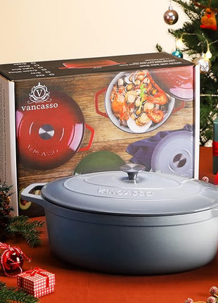 vancasso Enameled Cast Iron Dutch Oven, 9.3 Quart Dutch Oven Pot with Lid, Oval Dutch Oven Cast Iron Pot with Non Stick Enamel Coating for Bread Baking