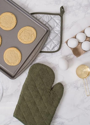 DII Basic Terry Collection 100% Cotton Quilted, Oven Mitt, Sage, 2 Piece