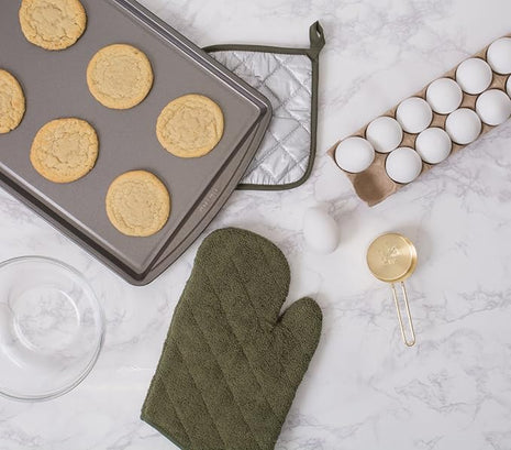 DII Basic Terry Collection 100% Cotton Quilted, Oven Mitt, Sage, 2 Piece