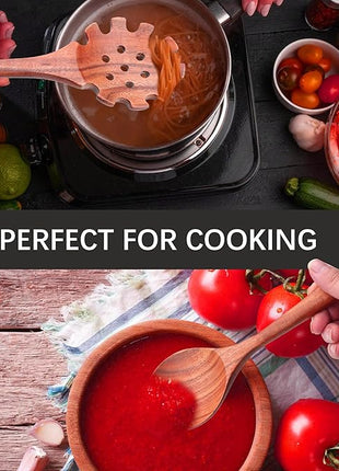 Wooden Spoons for Cooking,10 Pcs Natural Teak Wooden Cooking Utensils Wooden Kitchen Utensils Set Wooden Utensils for Cooking Wooden Spatulas for Cooking