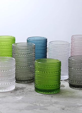 Fortessa Jupiter Beaded Hobnail Glass, 10 Ounce Double Old Fashioned (Set of 4), Smoke Gray