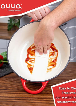 Cast Iron Dutch Oven with Lid – Non-Stick Ovenproof Enamelled Casserole Pot – Sturdy Dutch Oven Cookware – Red, 7.3-Quart, 30cm – by Nuovva