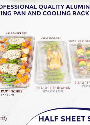KITCHENATICS Aluminum Baking Pan Half Sheet with Grid: Baking Sheet with Wire Rack, 13 x 18 Baking Trays with Stainless Steel Wire Cooling Rack for Baking, Easy Clean, Commercial Quality, Heavy Duty