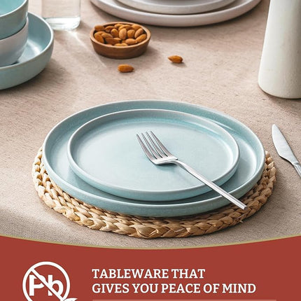 Famiware Milkyway Plates and Bowls Sets, 12 Pieces Dinnerware Sets, Reactive Glaze Dish Set, Stoneware Dishes Set for 4, Matte Beige White & Light Blue