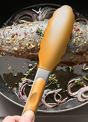 9-Inch & 12-Inch Premium Stainless Steel Food Tongs, Orange Silicone BPA Free Non-Stick BBQ Cooking Grilling Locking Kitchen Tong