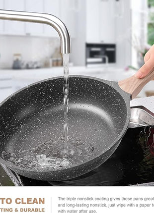 Caannasweis Nonstick Granite Frying Pan Skillet, Non Stick Omelette Fry Pans, Omelet Egg Pan, Stone Cookware Chef's Pan, Induction Compatible, PFOA Free (Gray, 12 Inch with Lid)