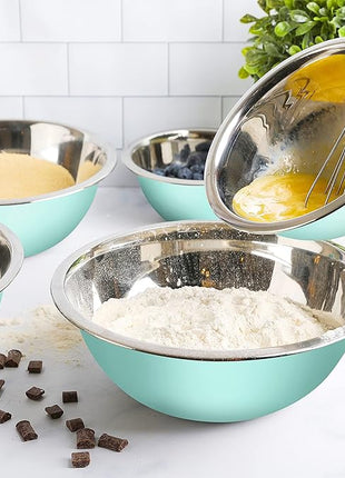 WHYSKO Meal Prep Stainless Steel Mixing Bowls Set, Home, Refrigerator, and Kitchen Food Storage Organizers | Ecofriendly, Reusable, Heavy Duty (Blue)