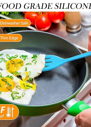 5 Pack Small Silicone Spatula Mini Rubber Turner High Heat Resistant Slotted Egg Fish Spatula Flipper Small Pancake Turner Mini Serving Cooking Kitchen Utensils (Red Blue Green Orange Pink)