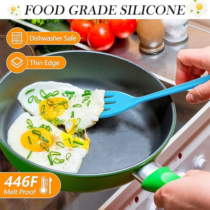 5 Pack Small Silicone Spatula Mini Rubber Turner High Heat Resistant Slotted Egg Fish Spatula Flipper Small Pancake Turner Mini Serving Cooking Kitchen Utensils (Red Blue Green Orange Pink)