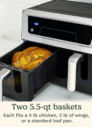 Cuisinart Dual Basket Air Fryer, Two Baskets 11 Qt in Total, 6 Functions: Air Fry, Roast, Bake, Broil, Dehydrate & Keep Warm, Features Sync Finish & Sync Settings, Toss Reminder & Auto-Pause, ADZ-112