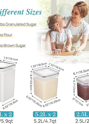 Vtopmart 10 PCS Flour and Sugar Storage Container, Large Airtight Food Canisters with Lids for Kitchen, Pantry Organization, BPA Free, Black