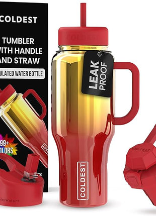 Coldest Tumbler with Handle and Straw - 100% Spill Proof Tumbler with Straw (3 Lids) - Stainless Steel Insulated Leakproof Tumblers for Women & Men - Cup Holder Friendly - 36 oz (Phoenix Nova)