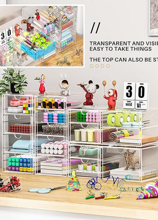 Makeup Organizer Storage With 16 Drawers, 4 Pcs Desktop Office Supplies, Desk Organizers, Clear Accessories, Dustproof Storage Drawer and for Make Up, Jewelry, Pen, Stationary