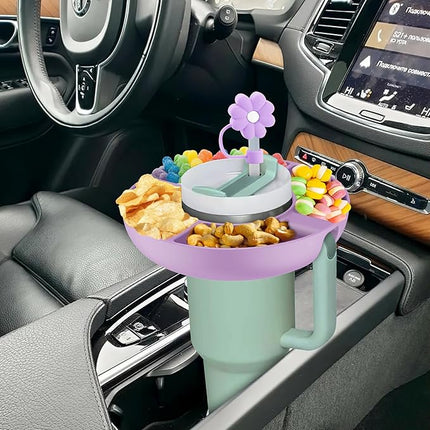 Snack Bowl for Stanley Cup 40 oz with Handle-Perfectly Compatible with Stanley Quencher H2.0 Tumbler 40 oz with Handle, Reusable Silicone Snack Tray, Stanley cup accessories (Orchid Snack Bowl)