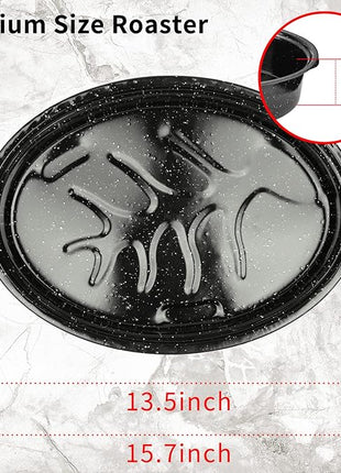 JY COOKMENT 15.7" Enameled Oval Roaster with Domed Lid - For Turkey, Chicken, Ham, Dishwasher Safe