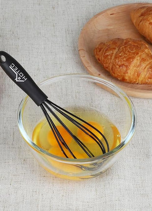 HOTEC 4 Pieces Silicone Whisks Set, Wire Balloon Whisks Egg Beater, Non-slip Handle Whisk for Non-stick Cookware Perfect for Cooking, Stirring, Beating and Blending (Black)