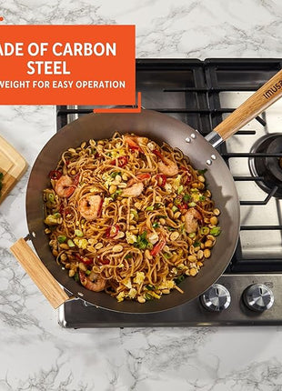 Imusa 14in Carbon Steel Wok with Wood Handles