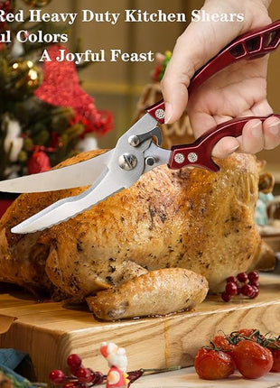 Heavy Duty Kitchen Shears by ANDONG, Kitchen Scissors,Stainless Steel Poultry Shears Heavy Duty Professional, Red