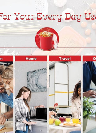 Tafura 22oz Microwave Soup Mugs with Handles, 2 Pack - Red Mug with Clear Lid