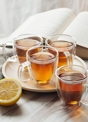 BTaT- Insulated Coffee Mug, Large, Set of 4 (16oz, 500ml), Double Wall Glass Coffee Cups, Glass Coffee Mug, Christmas Gifts