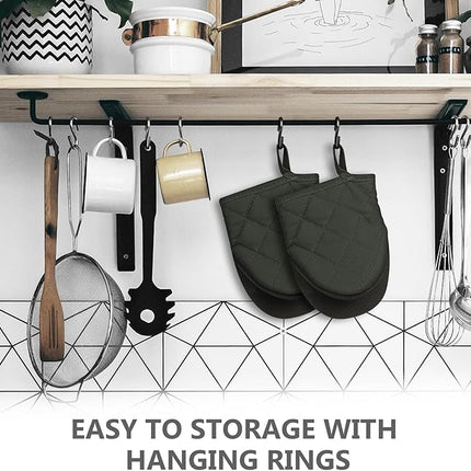 1 Pair Short Oven Mitts, Heat Resistant Silicone Kitchen Mini Oven Mitts for 500 Degrees, Non-Slip Grip Surfaces and Hanging Loop Gloves, Baking Grilling Barbecue Microwave Machine Washable (Gray)