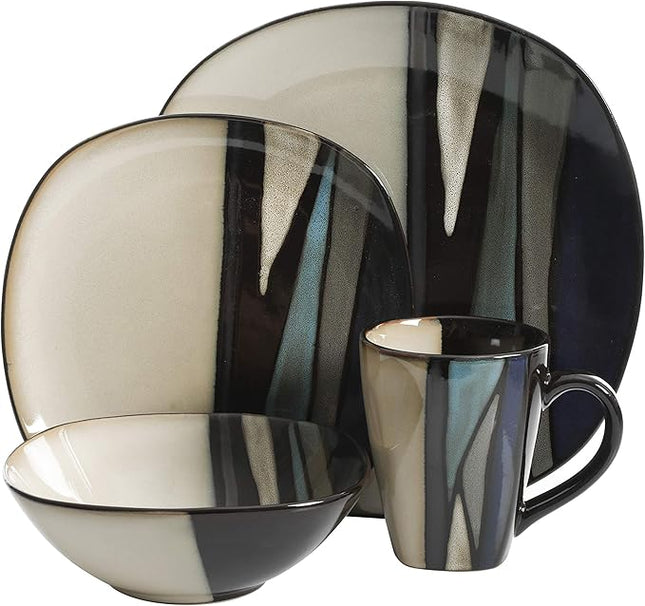 Gibson Elite Althea 16-Piece Teal Reactive Glaze Dinnerware Set – Service for 4, Durable Stoneware Plates and Bowls