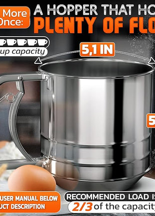 5 Cup Flour Sifter for Baking – Large Capacity Flour Sifter Stainless Steel with Double Mesh, Easy One-Hand Use & Dishwasher Safe – Baking Tools for Sifting Powdered Sugar, Cocoa & Christmas Cookies