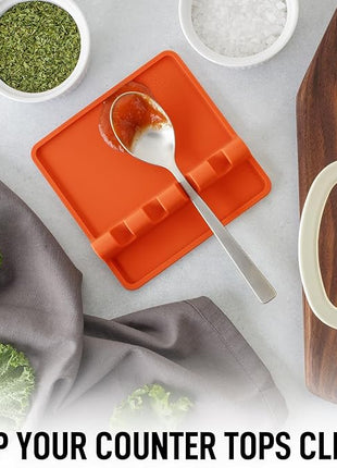 Zulay Kitchen Silicone Utensil Rest with Drip Pad for Multiple Utensils - BPA-Free, Heat-Resistant Spoon Rest & Spoon Holder for Stove Top - Kitchen Utensil Holder for Ladles & Tongs - Orange