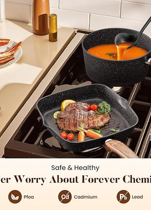 Kitchen Induction Cookware & Bakeware Set - 30 Piece Black Granite Cooking Pans Set, Non-Stick Pots and Pans Set