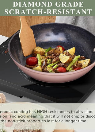 Nuwave Healthy Duralon Blue Ceramic Nonstick Cookware Set, Diamond Infused Scratch-Resistant, PFAS Free, Dishwasher & Oven Safe, Induction Ready & Evenly Heats, Tempered Glass Lids & Stay-Cool Handles