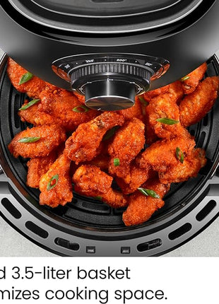 CHEFMAN Small Air Fryer Healthy Cooking, 3.6 Qt, Nonstick, User Friendly and Dual Control Temperature, w/ 60 Minute Timer & Auto Shutoff, Dishwasher Safe Basket, Matte Black, Cookbook Included