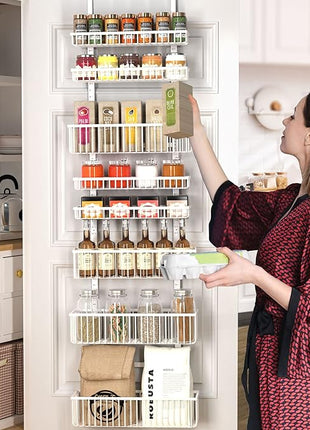 Moforoco White Over The Door Pantry Organizer, Pantry Organization and Storage, Metal Hanging Spice Rack Shelves Door, Seasoning Shelves, Laundry Room Organization, House and Kitchen Essentials