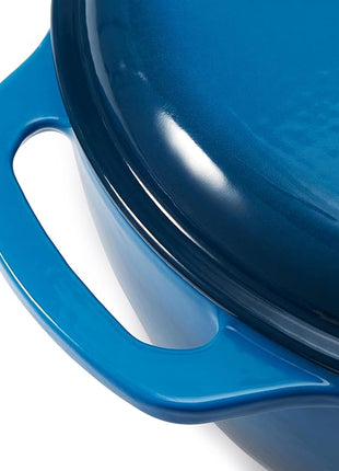 Amazon Basics Cast Iron Dutch Oven Pot with Lid, Enameled, Round, Dual Handles, Heavy-Duty, Medium, 6-Quart, Blue
