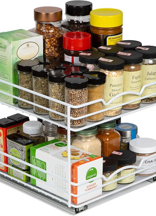HOLDN’ STORAGE White Spice Rack Organizer for Cabinet, Heavy Duty, Pull Out Spice Rack, Lifetime Limited Warranty, Spice Organization 10.5" W x 10.4" D x 8.8" H - Spice Racks for Inside Cabinets.