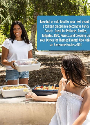 Fancy Panz - Blue Marble Premium Aluminum Foil Pan Carrier with Lid & Hot/Cold Pack - Elevated Food Serving Tray - Portable Casserole Carrier with Lid - Made in the USA Hosting Essentials
