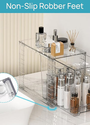 Vtopmart 2 Pack Clear Stackable Storage Drawers,9.7" High Plastic Organizers Bins for Skincare, Bathroom Supplies,Ideal for Cabinet,Undersink,Vanity,Kitchen,Pantry Organization