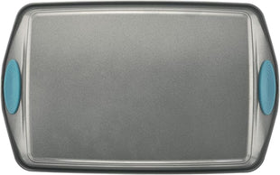 Rachael Ray Bakeware Nonstick Cookie Pan Set, 3-Piece, Gray with Agave Blue Grips