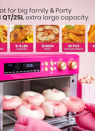 VAL CUCINA Limited Edition Happy Pink Infrared Heating Air Fryer Toaster Oven, Extra Large Countertop Convection Oven 10-in-1 Combo, 6-Slice Toast, Enamel Baking Pan Easy Clean with Recipe Book