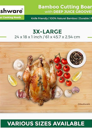 Freshware 24 Inch 3XL Bamboo Cutting Boards for Kitchen, Stove Top Butcher Block, Extra Large Wooden Carving Board for Meat, Veggies, Charcuterie Board with Deep Juice Grooves (3XL, 24x18")