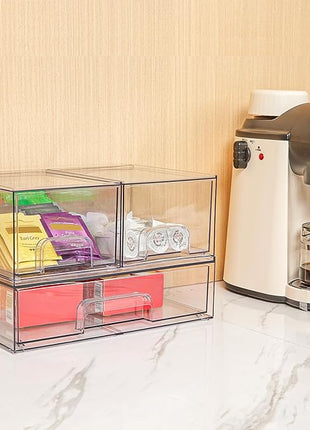 Vtopmart Stackable Storage Drawers Set of 3,Clear Plastic Organizer Bins for Makeup, Cosmetics, Beauty Supplies,Ideal for Vanity, Bathroom,Cabinet,Pantry Organization
