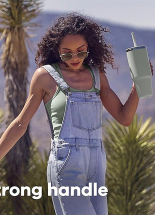 Hydro Flask Travel Tumbler with Handle, Lid and Straw - Insulated Stainless Steel in 24 Oz Aloe