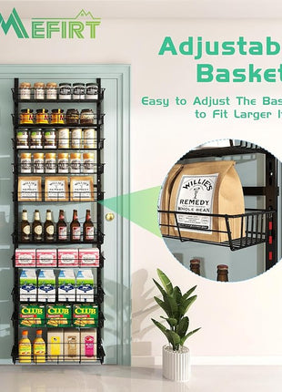 10-Tier Over The Door Pantry Organizer, Pantry Organization and Storage, Black Metal Hanging Adjustable Basket, Wall Spice Rack Seasoning Shelves, Home & Kitchen Essentials