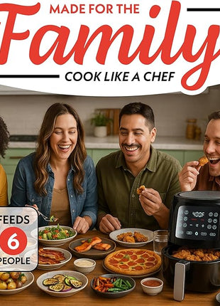 Gourmia Air Fryer - 6 Qt Large Capacity, FryForce 360º, Digital Display with 12 Presets, Roast, Bake, Broil, Dehydrate, Dishwasher Safe Accessories, Black